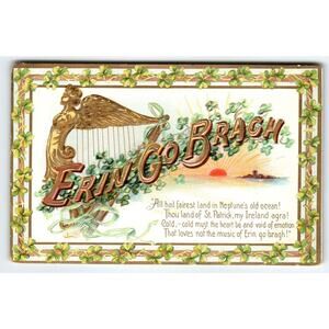 St Patrick's Day Postcard Irish Greeting Tuck Harp Erin Go Bragh Embossed Unused